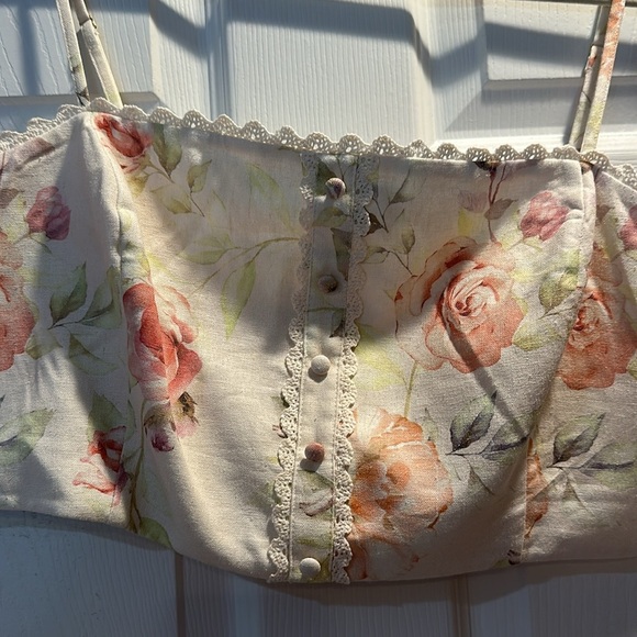NEW! Caroline Constas Linen Crop Tank Top Rose Print L cottagecore loveshack - Picture 4 of 7